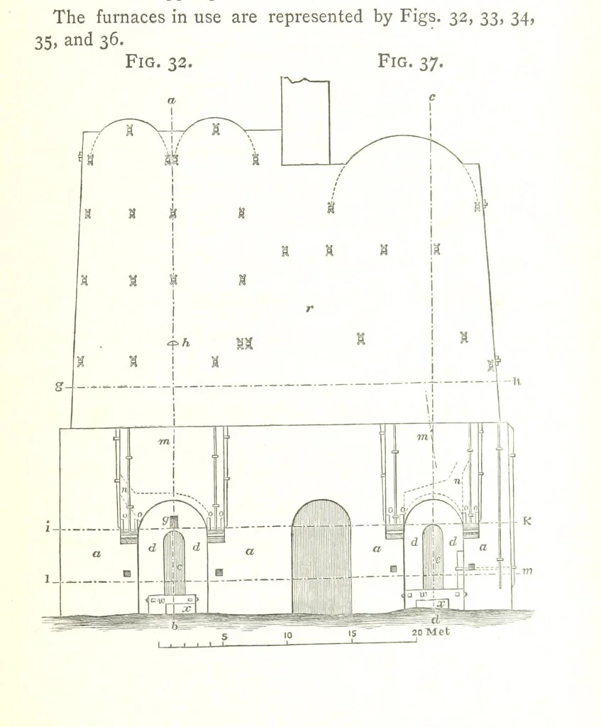 An illustration from A practical Treatise on Metallurgy, adapted from the last German edition of Professor K.'s Metallurgy, by W. Crookes and E. Röhrig ... Illustrated, etc, 1868, leaf 137