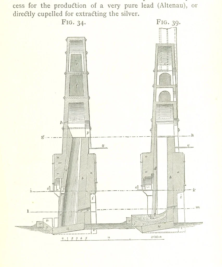 An illustration from A practical Treatise on Metallurgy, adapted from the last German edition of Professor K.'s Metallurgy, by W. Crookes and E. Röhrig ... Illustrated, etc, 1868, leaf 139