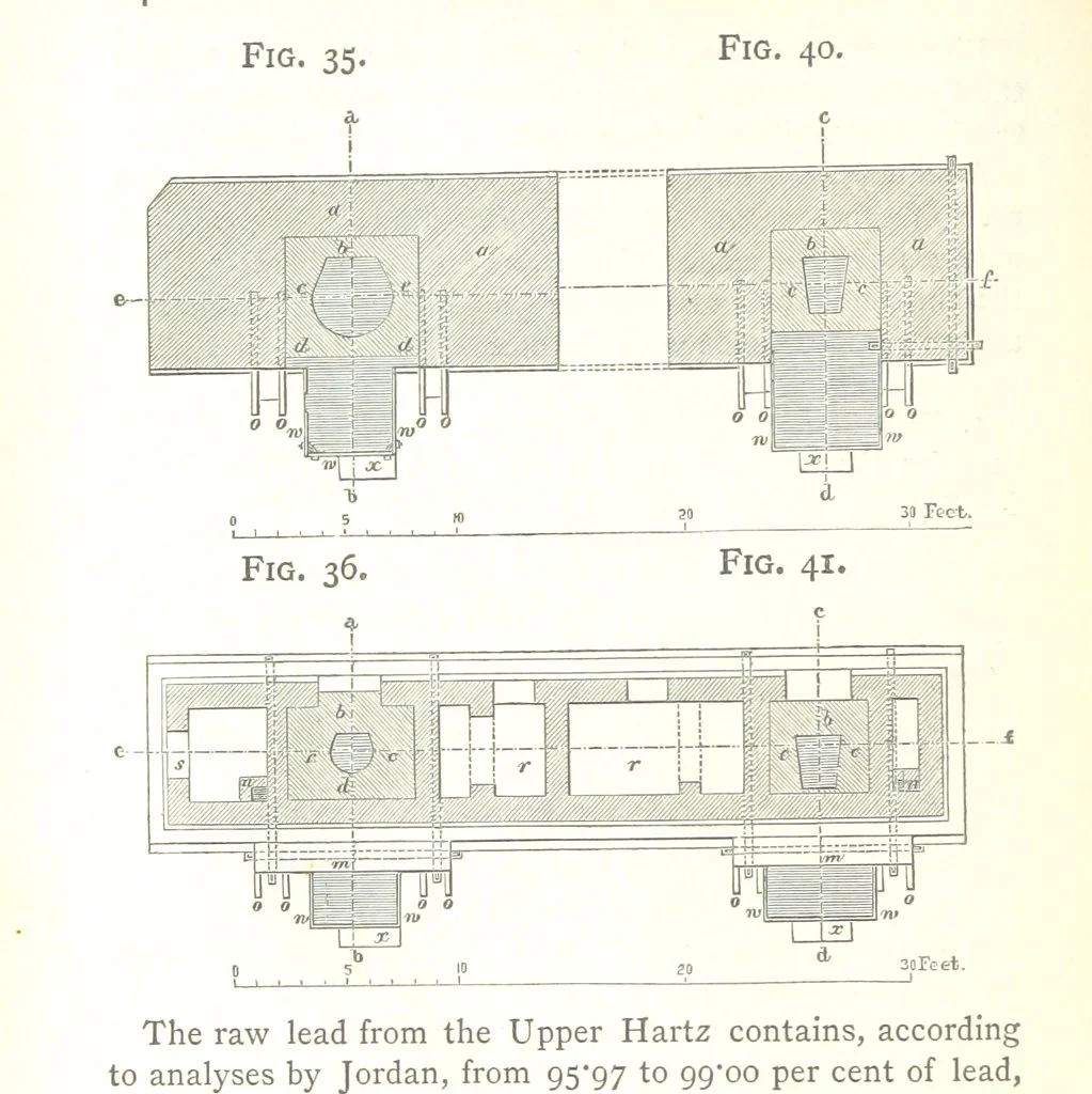 An illustration from A practical Treatise on Metallurgy, adapted from the last German edition of Professor K.'s Metallurgy, by W. Crookes and E. Röhrig ... Illustrated, etc, 1868, leaf 140