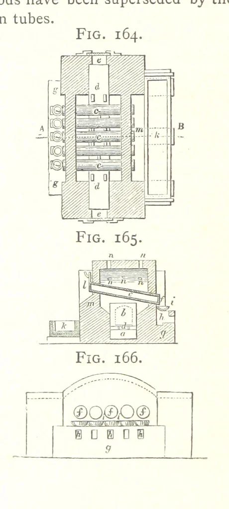 An illustration from A practical Treatise on Metallurgy, adapted from the last German edition of Professor K.'s Metallurgy, by W. Crookes and E. Röhrig ... Illustrated, etc, 1868, leaf 572