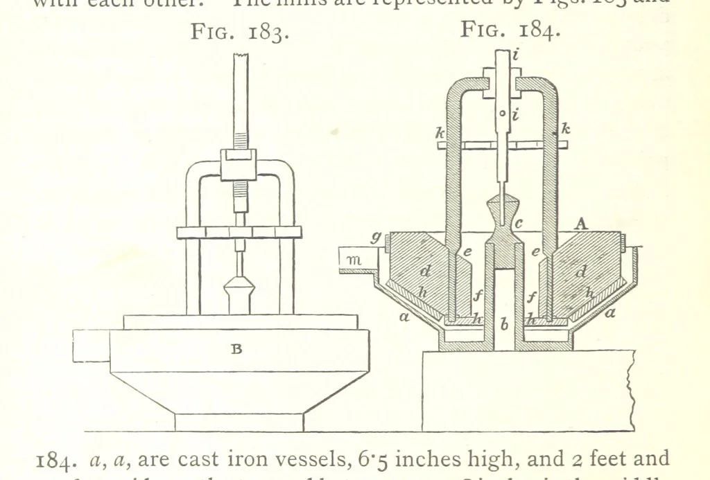 An illustration from A practical Treatise on Metallurgy, adapted from the last German edition of Professor K.'s Metallurgy, by W. Crookes and E. Röhrig ... Illustrated, etc, 1868, leaf 668