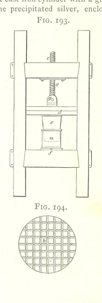 An illustration from A practical Treatise on Metallurgy, adapted from the last German edition of Professor K.'s Metallurgy, by W. Crookes and E. Röhrig ... Illustrated, etc, 1868, leaf 704