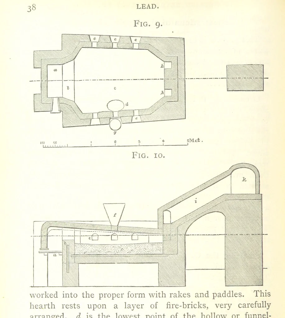 An illustration from A practical Treatise on Metallurgy, adapted from the last German edition of Professor K.'s Metallurgy, by W. Crookes and E. Röhrig ... Illustrated, etc, 1868, leaf 74