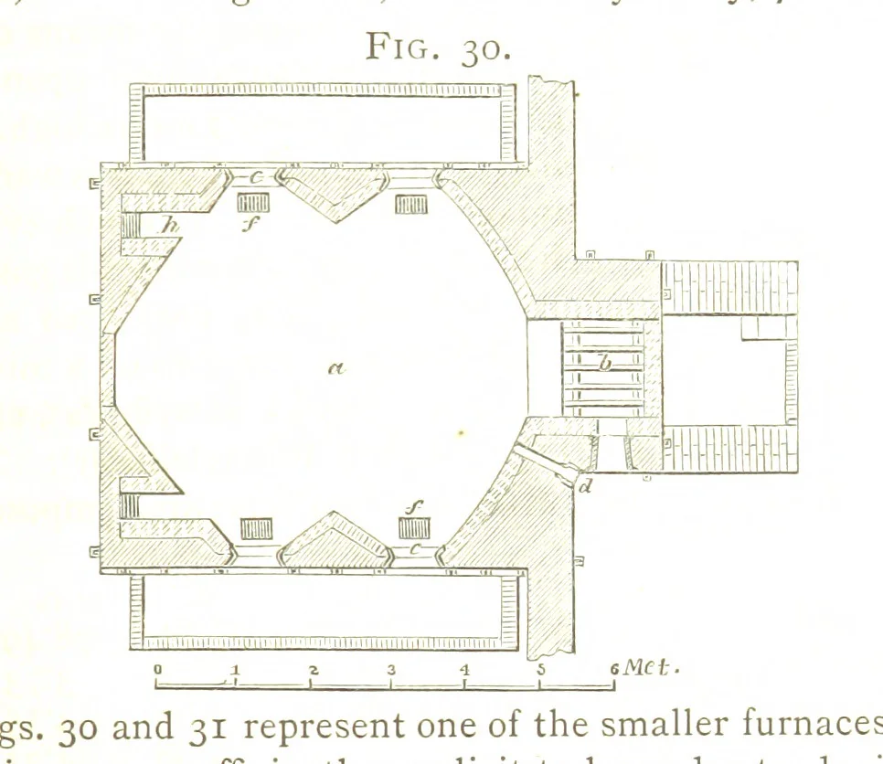 An illustration from A practical Treatise on Metallurgy, adapted from the last German edition of Professor K.'s Metallurgy, by W. Crookes and E. Röhrig ... Illustrated, etc, 1868, leaf 169