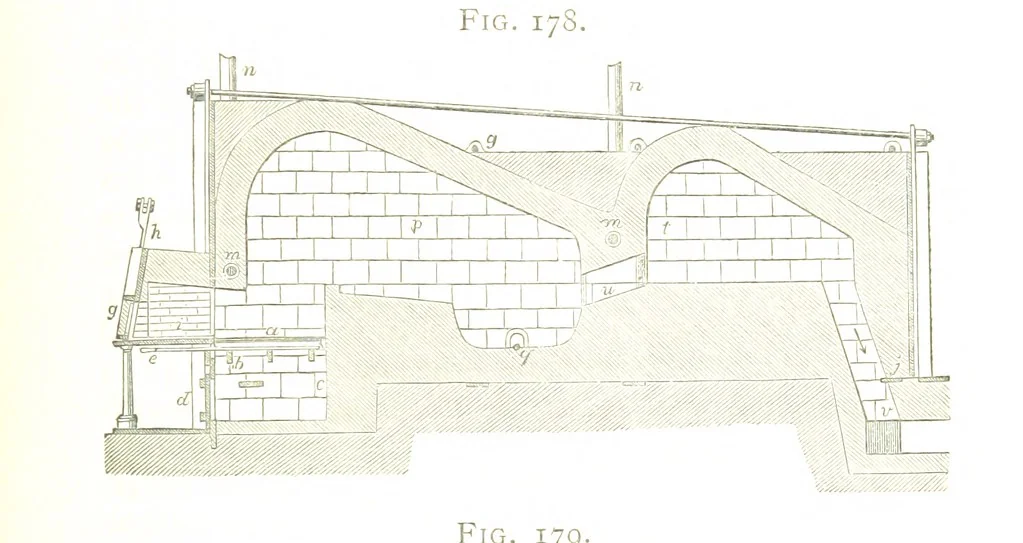 An illustration from A practical Treatise on Metallurgy, adapted from the last German edition of Professor K.'s Metallurgy, by W. Crookes and E. Röhrig ... Illustrated, etc, 1868, leaf 655