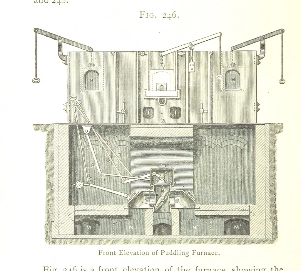 An illustration from A practical Treatise on Metallurgy, adapted from the last German edition of Professor K.'s Metallurgy, by W. Crookes and E. Röhrig ... Illustrated, etc, 1868, leaf 832