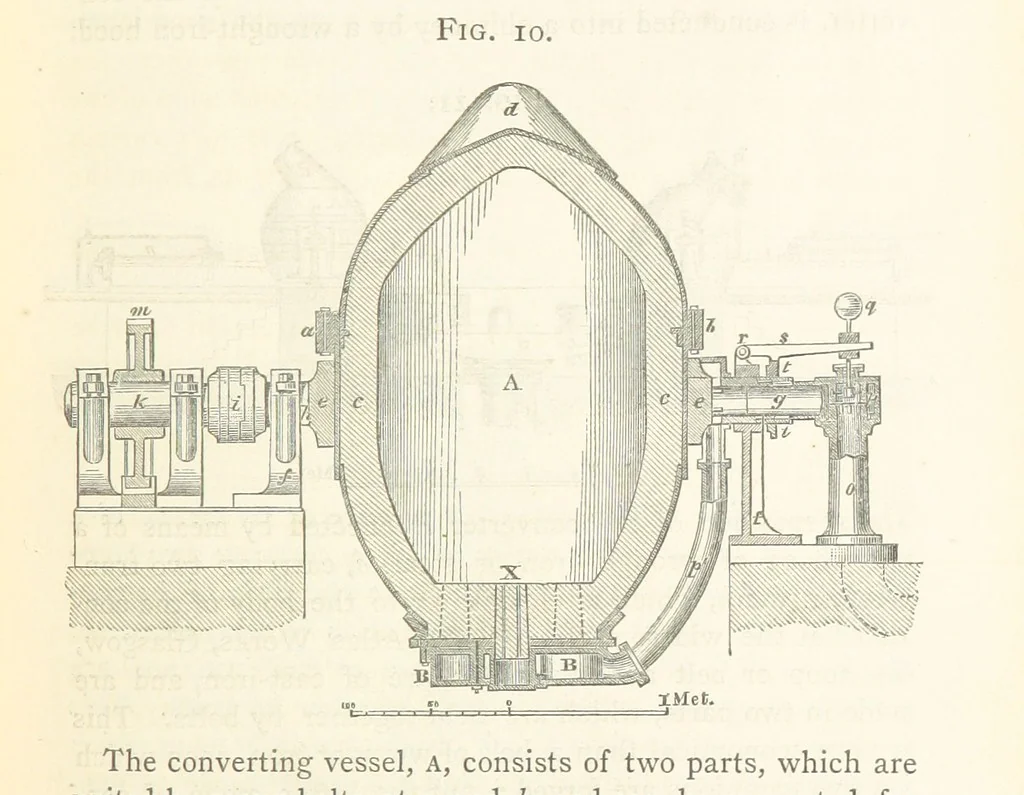 An illustration from A practical Treatise on Metallurgy, adapted from the last German edition of Professor K.'s Metallurgy, by W. Crookes and E. Röhrig ... Illustrated, etc, 1868, leaf 157