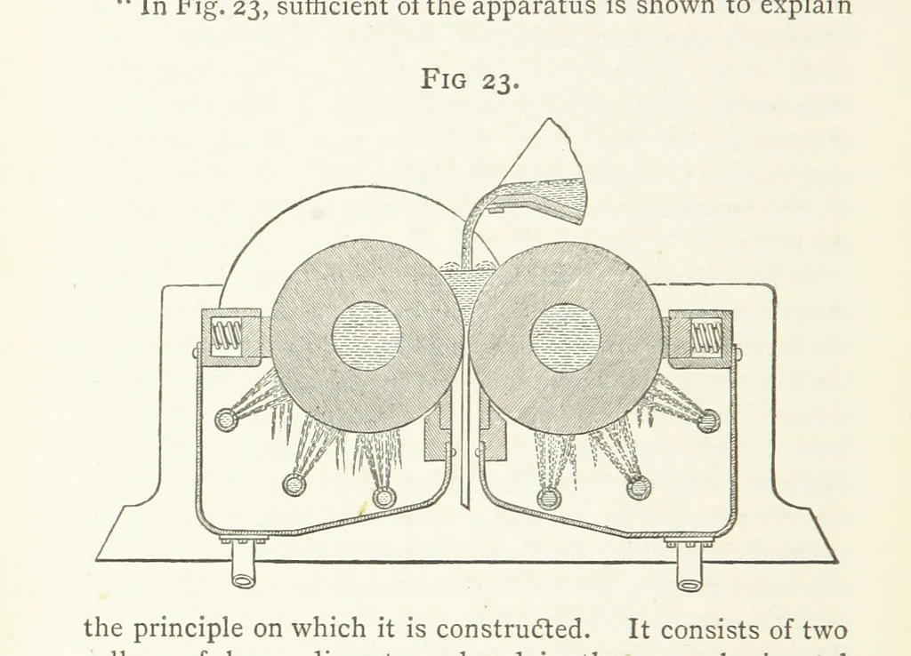 An illustration from A practical Treatise on Metallurgy, adapted from the last German edition of Professor K.'s Metallurgy, by W. Crookes and E. Röhrig ... Illustrated, etc, 1868, leaf 204