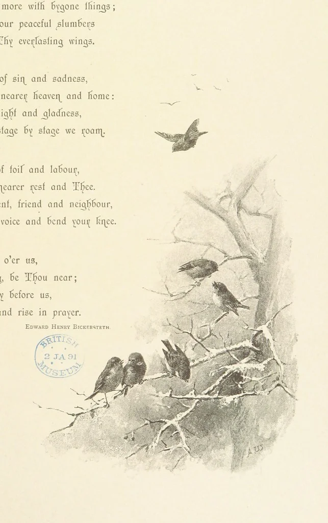 An illustration from The King's Highway, daily texts & hymns for a month. Illustrated by F. Hines, 1890, leaf 11
