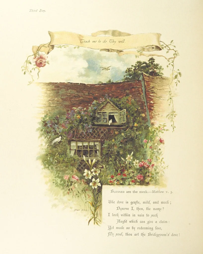 An illustration from The King's Highway, daily texts & hymns for a month. Illustrated by F. Hines, 1890, leaf 12