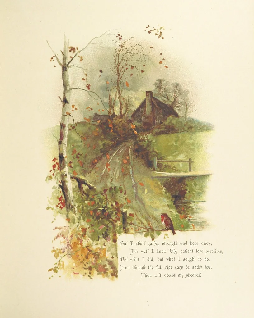 An illustration from The King's Highway, daily texts & hymns for a month. Illustrated by F. Hines, 1890, leaf 17