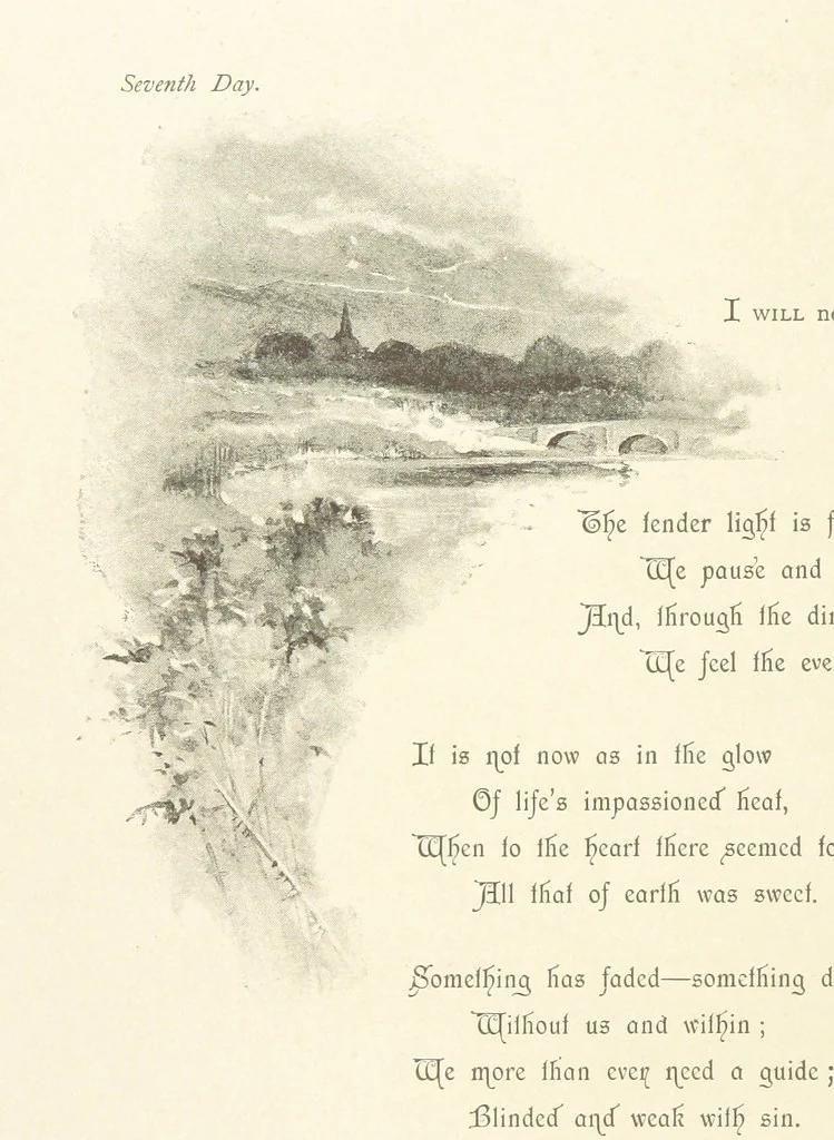 An illustration from The King's Highway, daily texts & hymns for a month. Illustrated by F. Hines, 1890, leaf 18