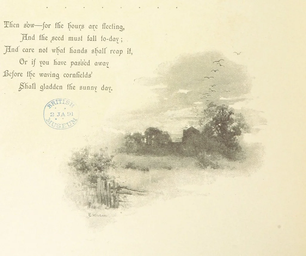 An illustration from The King's Highway, daily texts & hymns for a month. Illustrated by F. Hines, 1890, leaf 20