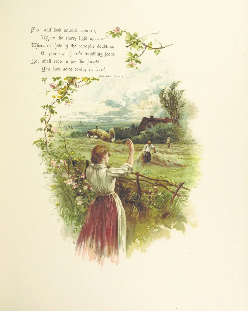 An illustration from The King's Highway, daily texts & hymns for a month. Illustrated by F. Hines, 1890, leaf 21