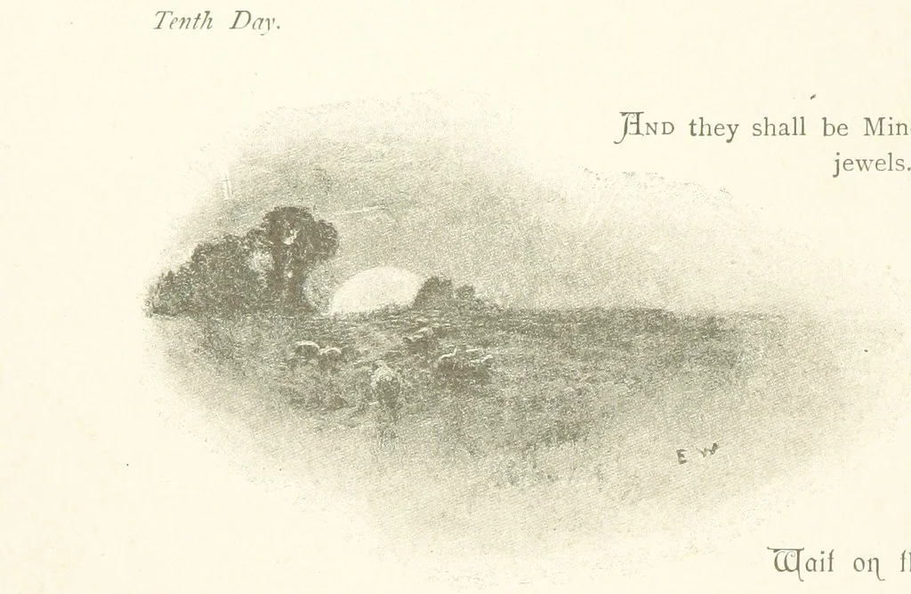 An illustration from The King's Highway, daily texts & hymns for a month. Illustrated by F. Hines, 1890, leaf 22