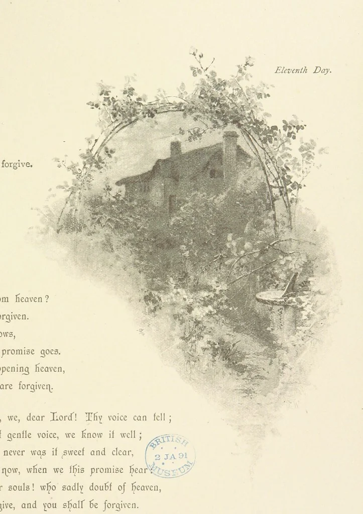 An illustration from The King's Highway, daily texts & hymns for a month. Illustrated by F. Hines, 1890, leaf 23