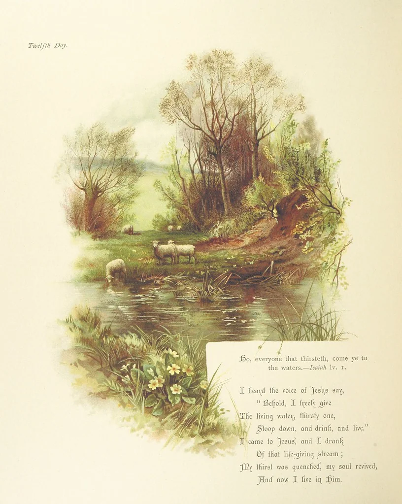 An illustration from The King's Highway, daily texts & hymns for a month. Illustrated by F. Hines, 1890, leaf 24