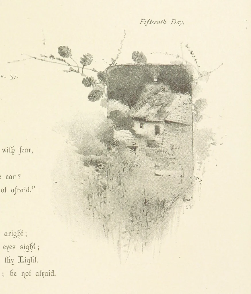 An illustration from The King's Highway, daily texts & hymns for a month. Illustrated by F. Hines, 1890, leaf 27