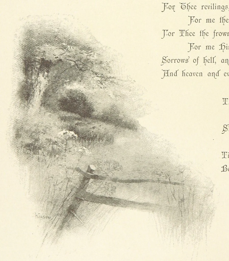 An illustration from The King's Highway, daily texts & hymns for a month. Illustrated by F. Hines, 1890, leaf 28