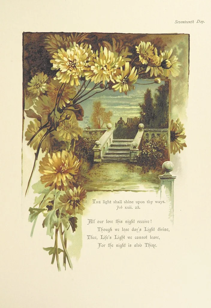 An illustration from The King's Highway, daily texts & hymns for a month. Illustrated by F. Hines, 1890, leaf 29