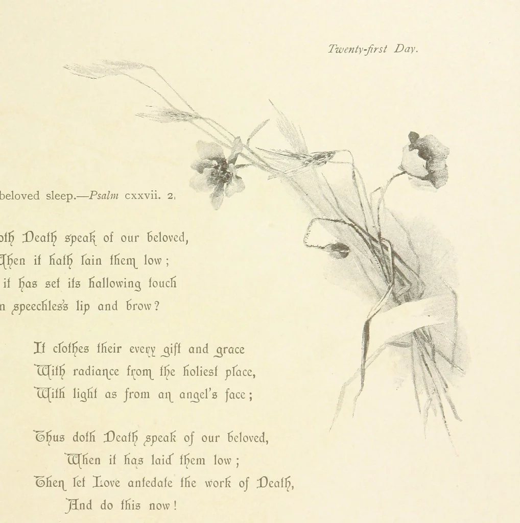 An illustration from The King's Highway, daily texts & hymns for a month. Illustrated by F. Hines, 1890, leaf 33