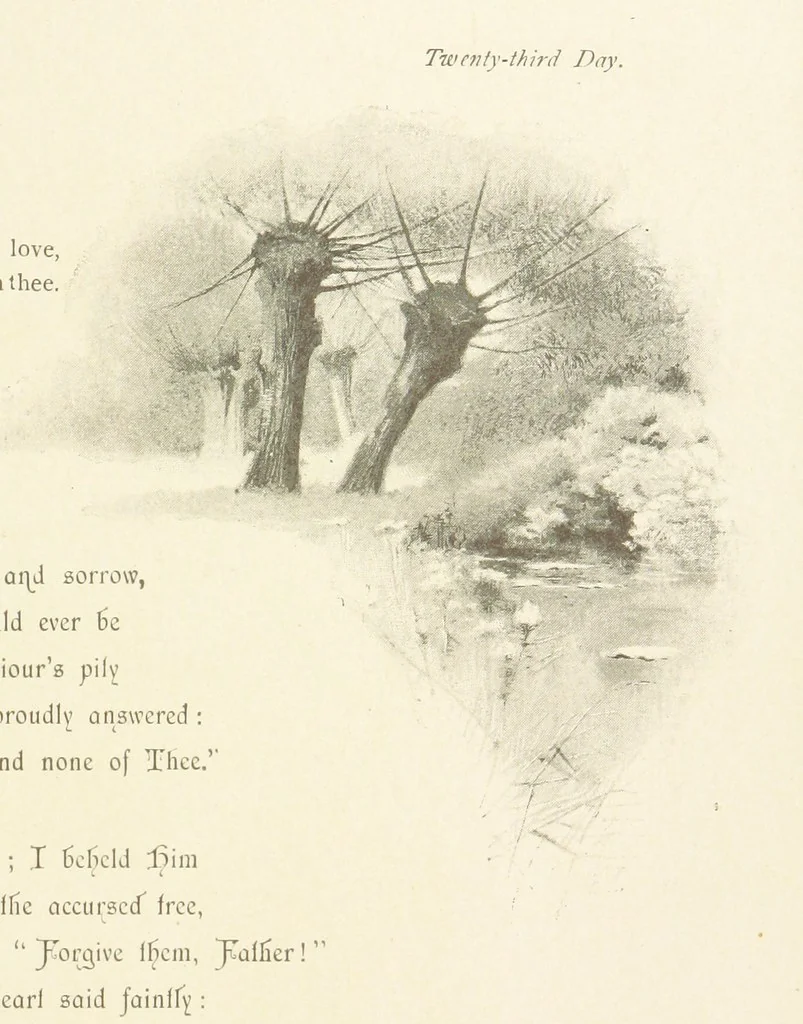 An illustration from The King's Highway, daily texts & hymns for a month. Illustrated by F. Hines, 1890, leaf 35