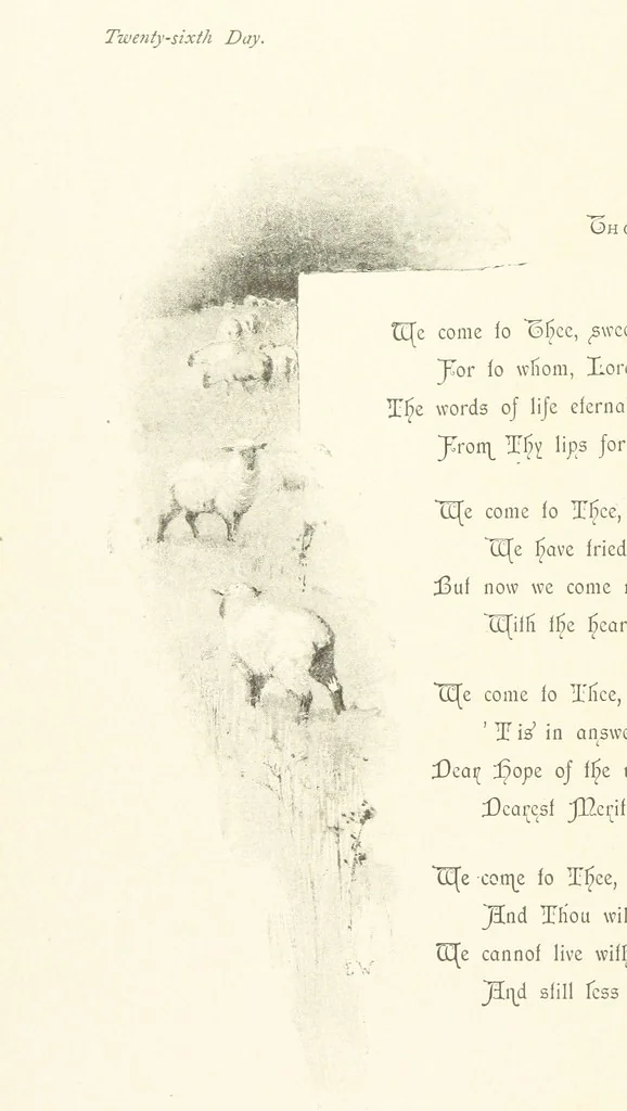 An illustration from The King's Highway, daily texts & hymns for a month. Illustrated by F. Hines, 1890, leaf 38