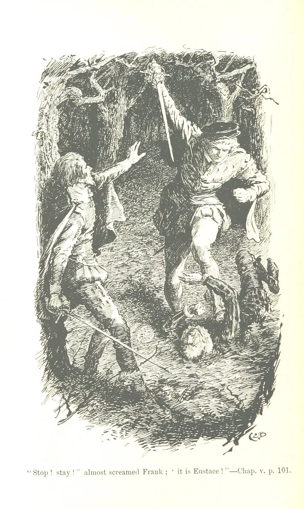 An illustration from Westward Ho! ... With illustrations by C. E. Brock, 1896, leaf 138