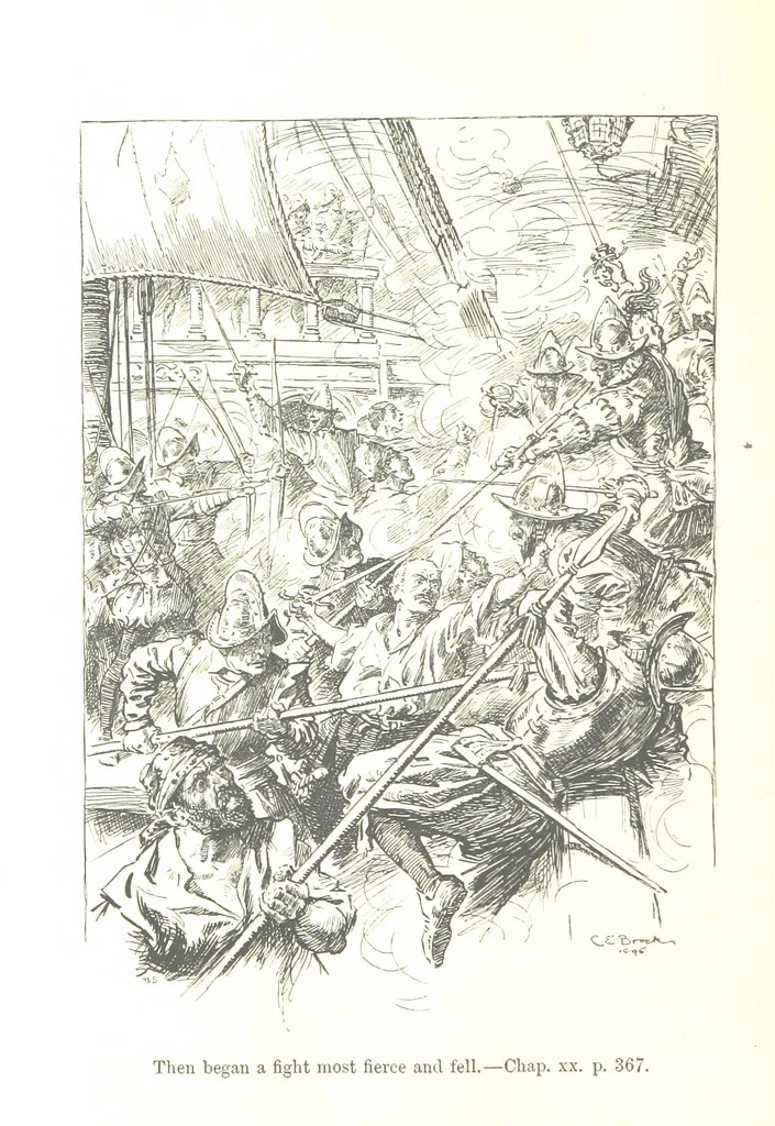 An illustration from Westward Ho! ... With illustrations by C. E. Brock, 1896, leaf 450