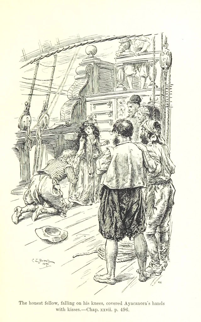 An illustration from Westward Ho! ... With illustrations by C. E. Brock, 1896, leaf 599