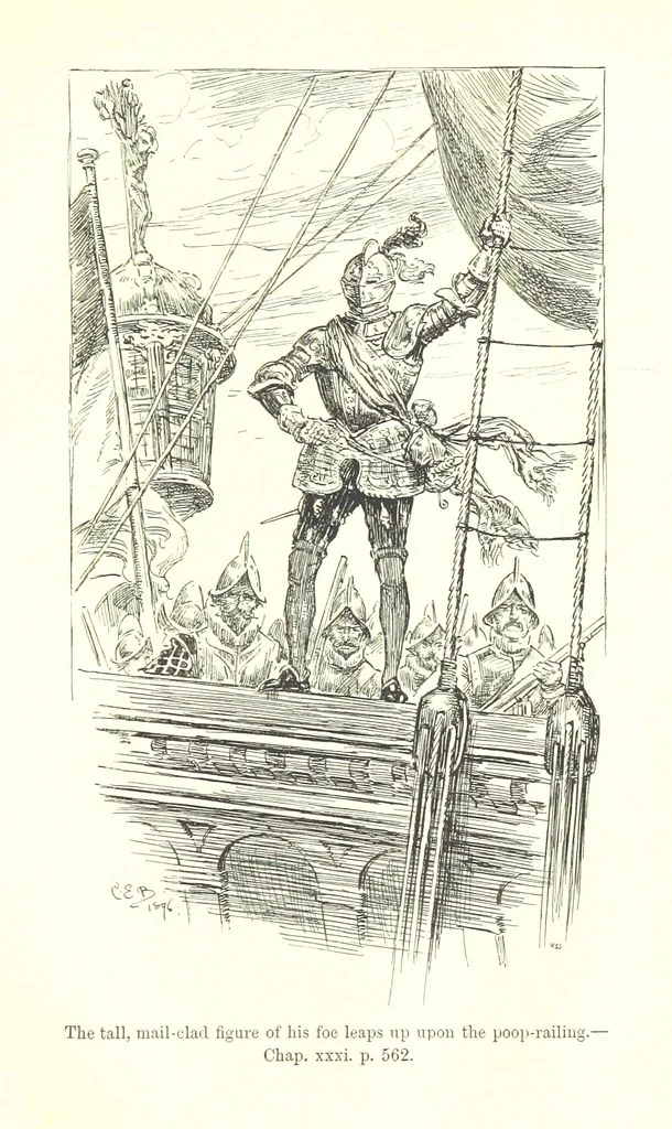 An illustration from Westward Ho! ... With illustrations by C. E. Brock, 1896, leaf 675
