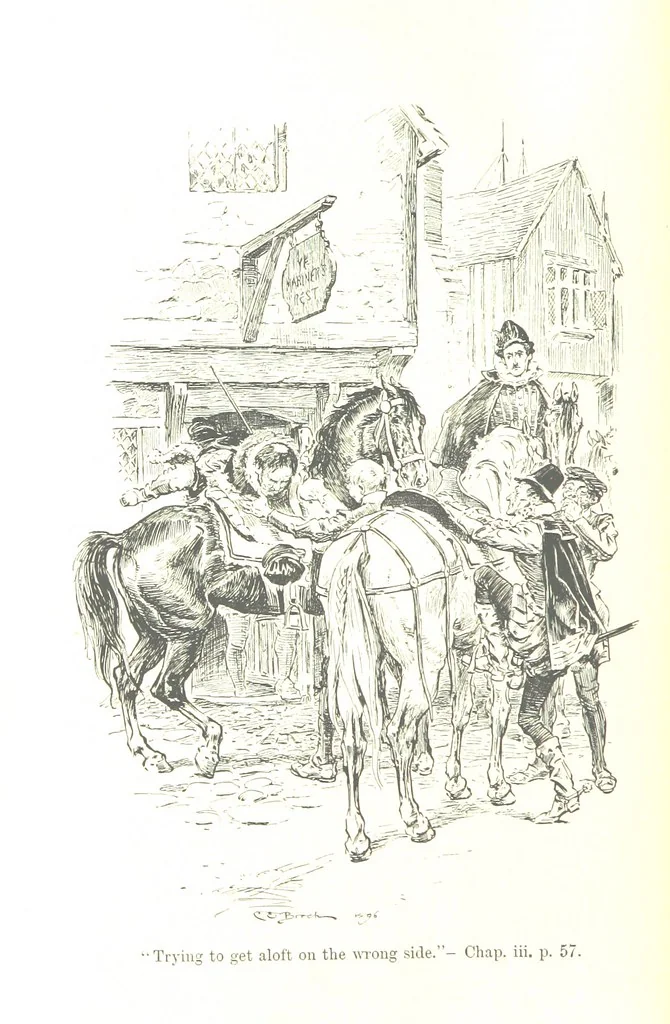 An illustration from Westward Ho! ... With illustrations by C. E. Brock, 1896, leaf 86