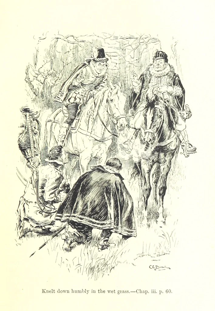 An illustration from Westward Ho! ... With illustrations by C. E. Brock, 1896, leaf 91