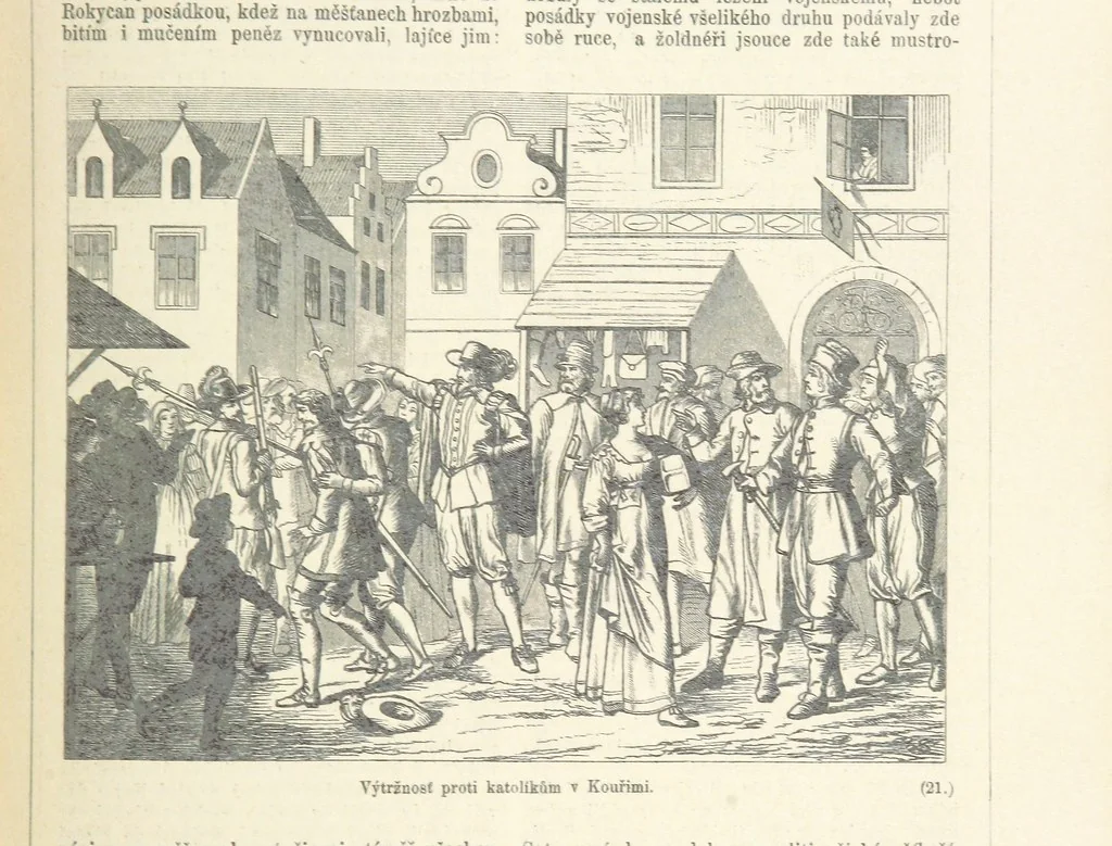 An illustration from Dějiny Cech a Moravy od roku 1620 do roku 1648. Col. 1372, 1891, leaf 185
