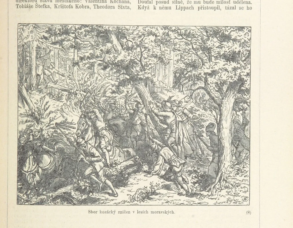 An illustration from Dějiny Cech a Moravy od roku 1620 do roku 1648. Col. 1372, 1891, leaf 81