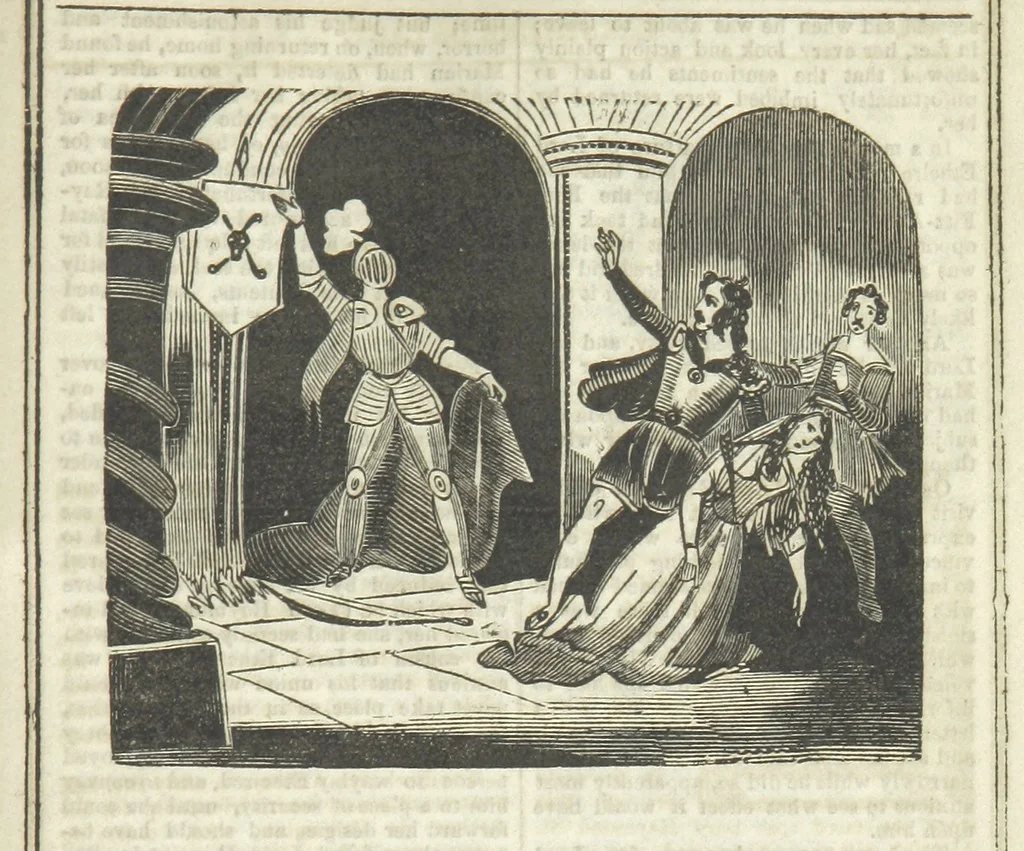 An illustration from Ernestine de Lacy, or the Robber's Foundling. An Old English Romance. By the author of “Angelina” ... etc., etc, 1854, leaf 205