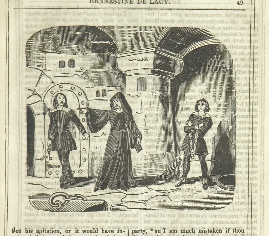 An illustration from Ernestine de Lacy, or the Robber's Foundling. An Old English Romance. By the author of “Angelina” ... etc., etc, 1854, leaf 61