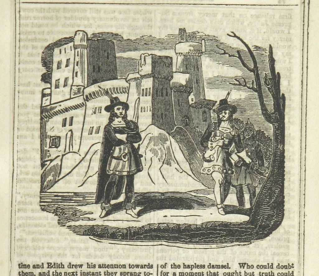 An illustration from Ernestine de Lacy, or the Robber's Foundling. An Old English Romance. By the author of “Angelina” ... etc., etc, 1854, leaf 85