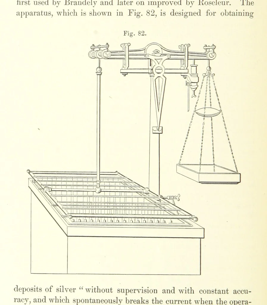 An illustration from A complete Treatise on the Electro-deposition of Metals ... Translated from the German of Dr. G. Langbein ... with additions by William T. Brannt ... Illustrated, etc, 1891, leaf 230