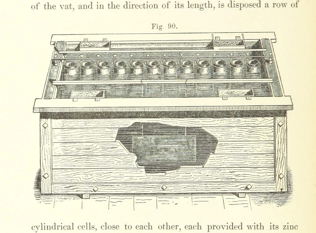 An illustration from A complete Treatise on the Electro-deposition of Metals ... Translated from the German of Dr. G. Langbein ... with additions by William T. Brannt ... Illustrated, etc, 1891, leaf 294