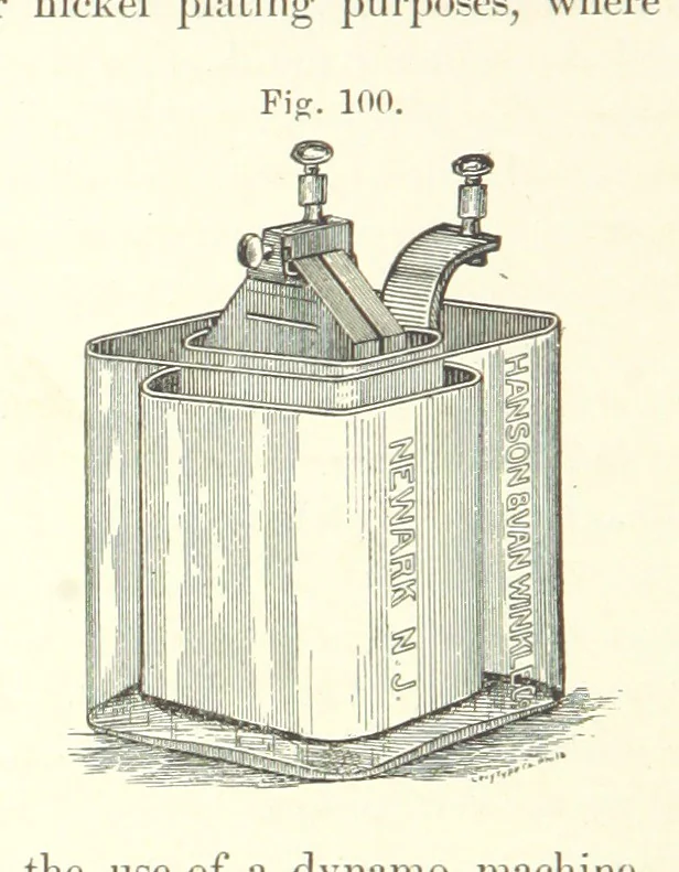 An illustration from A complete Treatise on the Electro-deposition of Metals ... Translated from the German of Dr. G. Langbein ... with additions by William T. Brannt ... Illustrated, etc, 1891, leaf 348