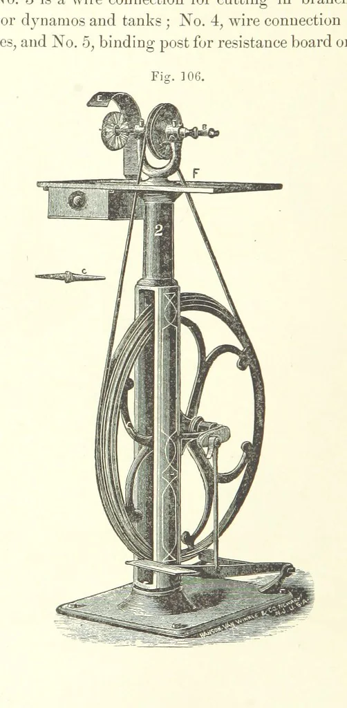 An illustration from A complete Treatise on the Electro-deposition of Metals ... Translated from the German of Dr. G. Langbein ... with additions by William T. Brannt ... Illustrated, etc, 1891, leaf 354