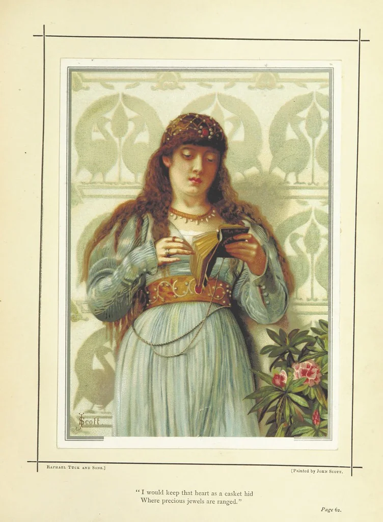 An illustration from Love-Knots and Bridal-Bands: poems and rhymes of wooing and wedding, and valentine verses. Selected ... by F. L. ... With sixteen coloured illustrations by G. D. Leslie, ... W. F. Yeames, etc, 1883, leaf 111