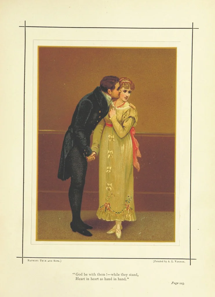 An illustration from Love-Knots and Bridal-Bands: poems and rhymes of wooing and wedding, and valentine verses. Selected ... by F. L. ... With sixteen coloured illustrations by G. D. Leslie, ... W. F. Yeames, etc, 1883, leaf 193