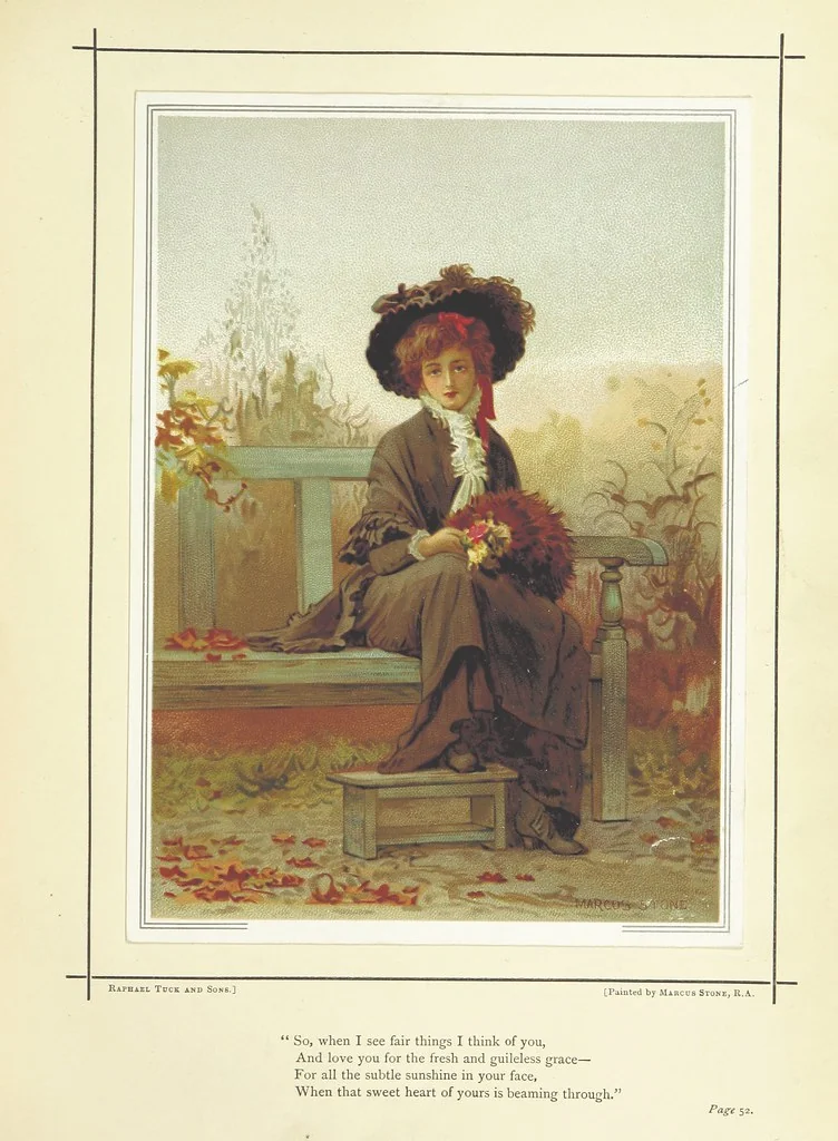 An illustration from Love-Knots and Bridal-Bands: poems and rhymes of wooing and wedding, and valentine verses. Selected ... by F. L. ... With sixteen coloured illustrations by G. D. Leslie, ... W. F. Yeames, etc, 1883, leaf 93