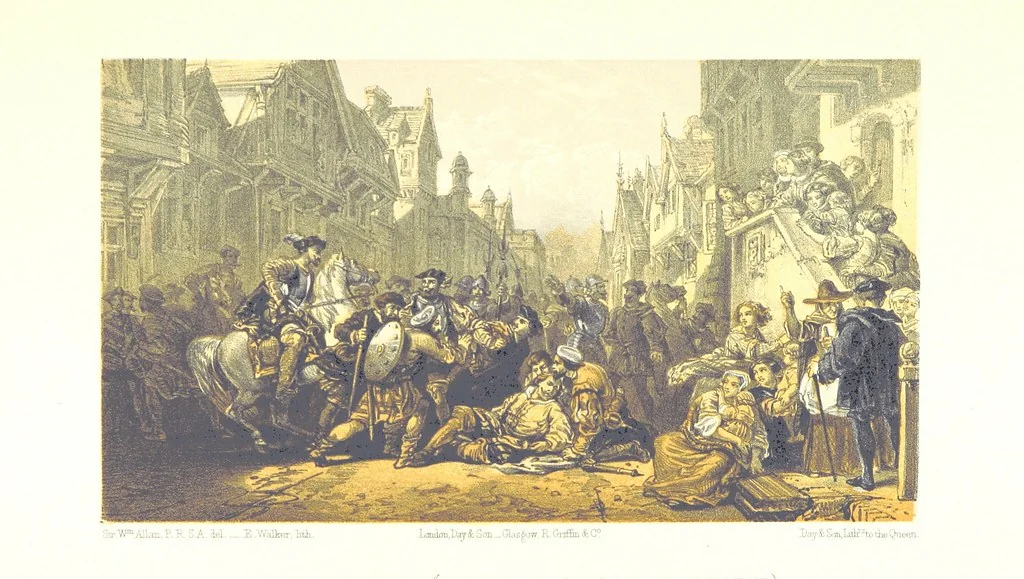 An illustration from Scotland delineated in a series of views by C. Stanfield ... G. Cattermole ... (Sir W. Allan) ...Drawn in lithography by J. D. Harding (Carrick, etc.). With historical, antiquarian and descriptive letterpress by J. P. L, 1858, leaf 237