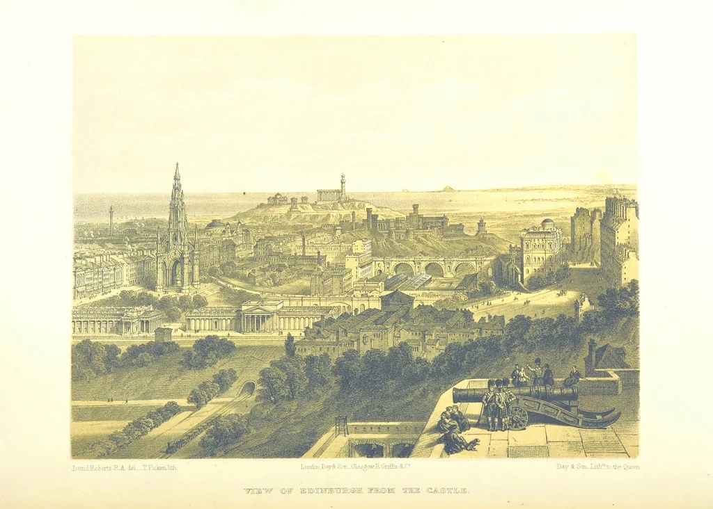 An illustration from Scotland delineated in a series of views by C. Stanfield ... G. Cattermole ... (Sir W. Allan) ...Drawn in lithography by J. D. Harding (Carrick, etc.). With historical, antiquarian and descriptive letterpress by J. P. L, 1858, leaf 60