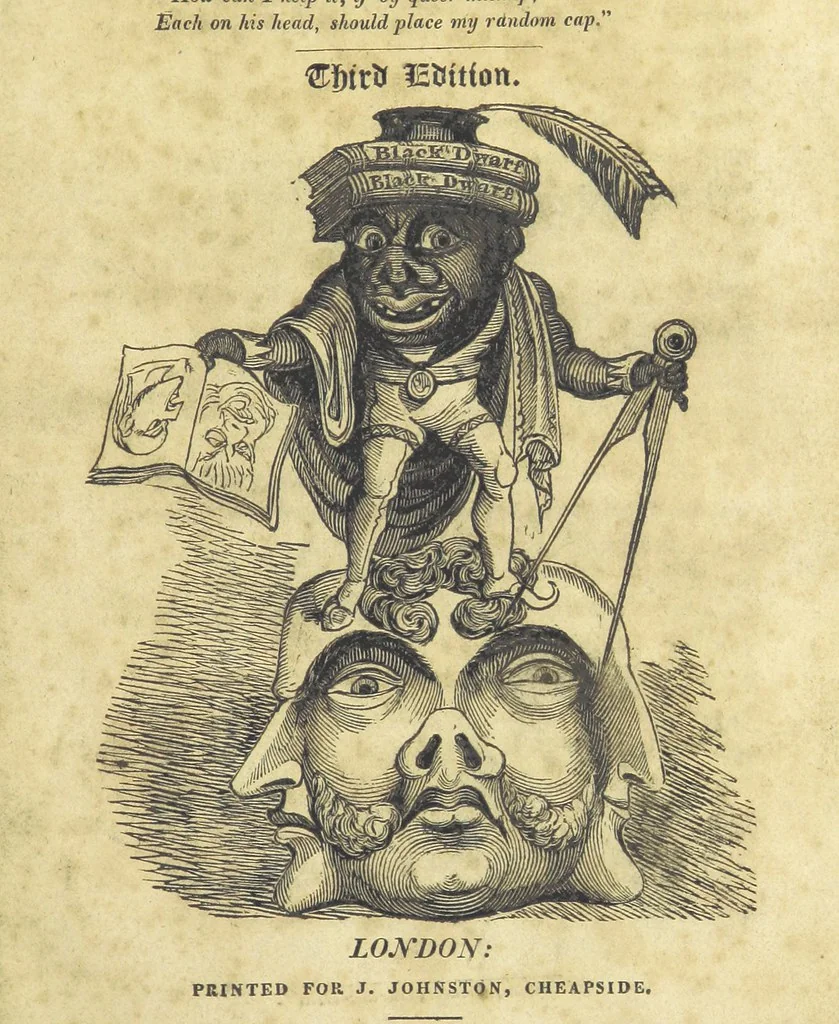 An illustration from A Political Lecture on Heads. By the Black Dwarf [i.e. T. J. Wooler] ... Third edition, 1820, leaf 7