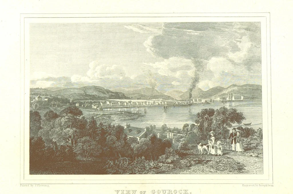 An illustration from Select views on the River Clyde, engraved by J. Swan, from drawings by J. Fleming, with historical and descriptive illustrations by J. M. L, 1830, leaf 210