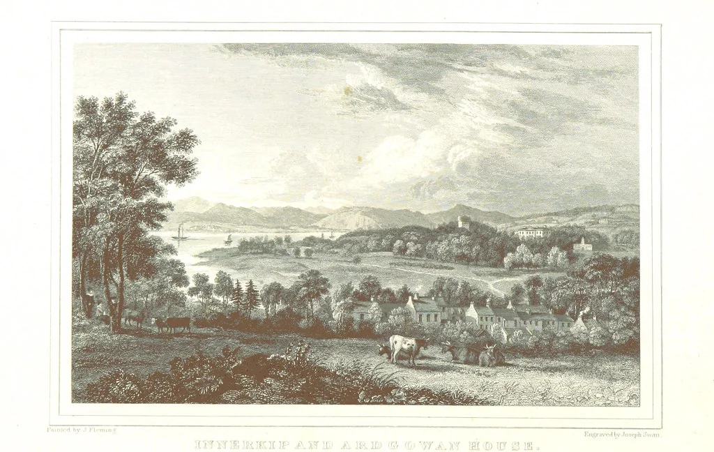 An illustration from Select views on the River Clyde, engraved by J. Swan, from drawings by J. Fleming, with historical and descriptive illustrations by J. M. L, 1830, leaf 240